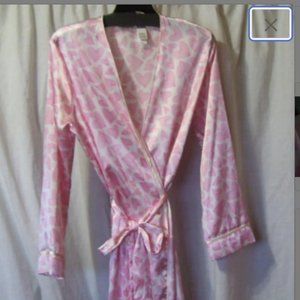 Adonna Satin Robe Pink & White Hearts NWOT Size S